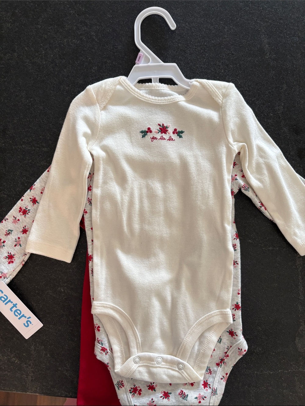 Carter's Cream Long-Sleeve Floral Accent Baby One-Piece